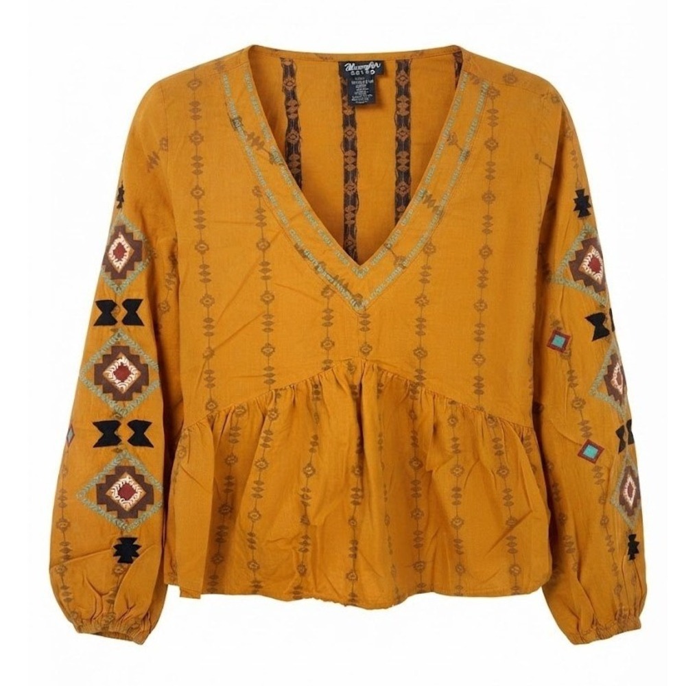 Wrangler Retro Womens XL Golden Orange Embroidered Peplum Blouse - AC